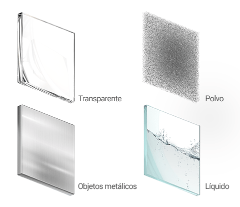 Imagen de materiales transparentes, pulverulentos, metálicos y líquidos