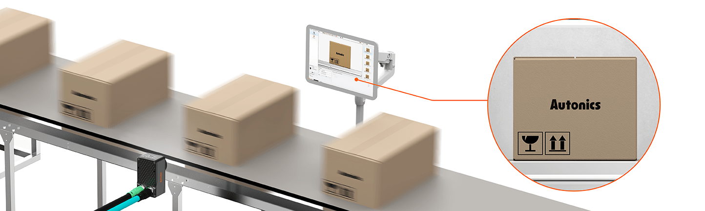 Vision system reading printed label on box