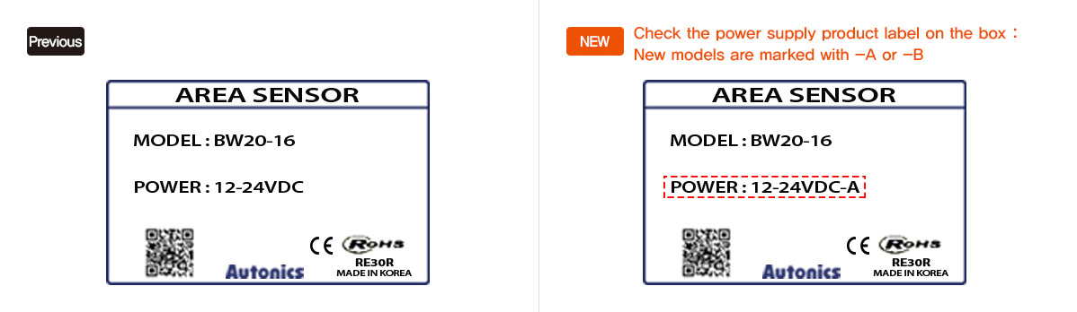 NEW : Check the power supply product label on the box : New models are marked with –A or -B
