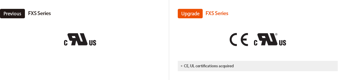 Previous:FXS Series, Upgrade:FXS Series *CE, UL certifications acquired