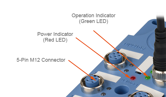 Operation Indicator (Green LED), Power Indicator (Red LED), 5-Pin M12 Connector