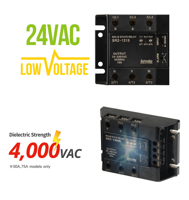 24VAC - LOW VOLTAGE, Dielectric Strength - 4,000VAC(50A, 75A models only)