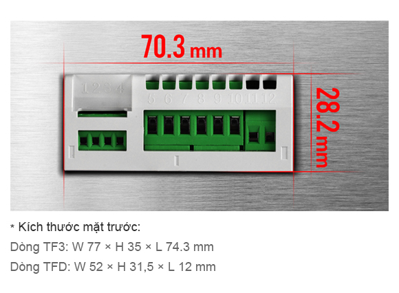 Front Panel Size - TF3 Series : W77×H35×L74.3mm, TFD Series : W52×H31.5×L12mm 