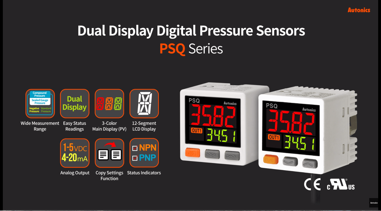 Dual Display Digital Pressure Sensors PSQ Series